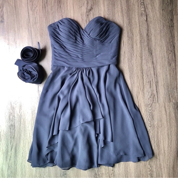 Morilee Madeline Gardner Short Dress Size 2/4 Dusty Blue Draped Chiffon Formal - Picture 1 of 10